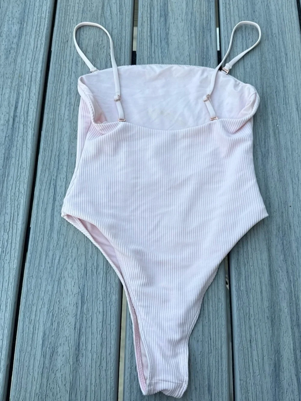 Frankie's Bikinis Light Pink Ribbed One-Piece Swimsuit Small